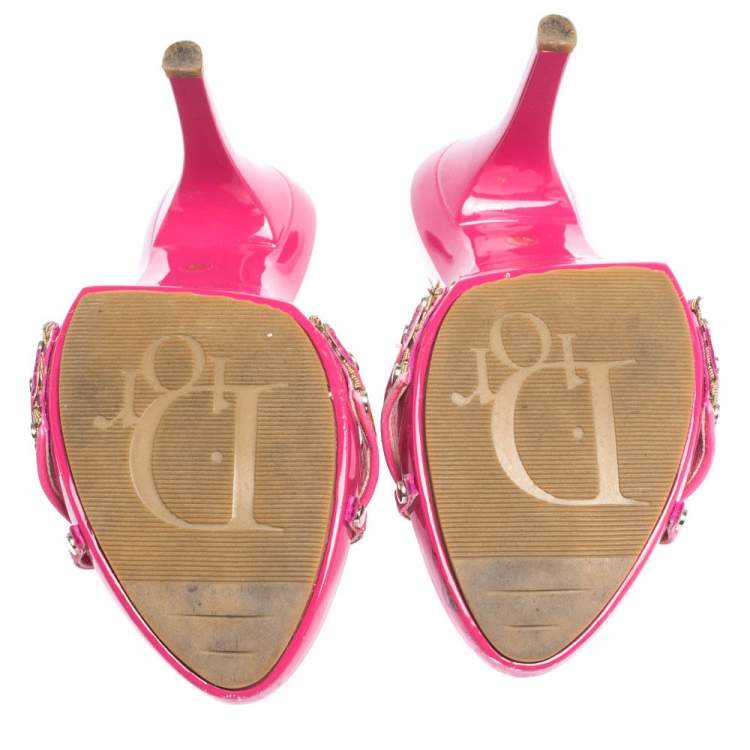مملوكة مسبقًا Dior Pink Leather and Beige Canvas Monogram Mules Size 38