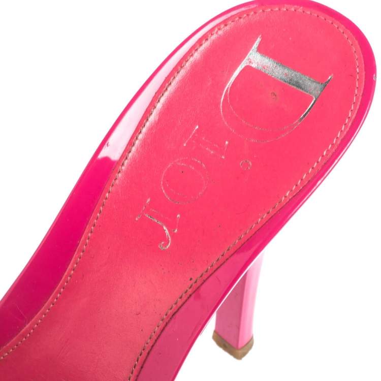 مملوكة مسبقًا Dior Pink Leather and Beige Canvas Monogram Mules Size 38