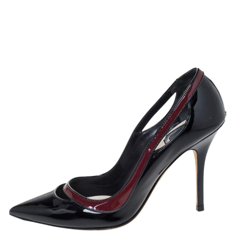 Pre Owned Dior Black/Red Patent Leather Cut Out Pointed Toe Pumps Size 36