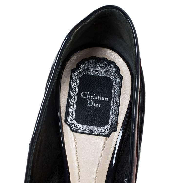 Pre Owned Dior Black/Red Patent Leather Cut Out Pointed Toe Pumps Size 36