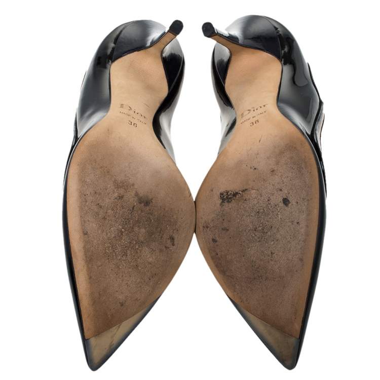 Pre Owned Dior Black/Red Patent Leather Cut Out Pointed Toe Pumps Size 36