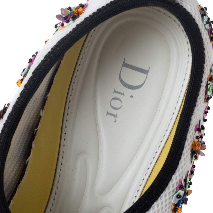 Pre Owned Dior White Mesh Fusion Floral Embellished Slip On Sneakers Size 38