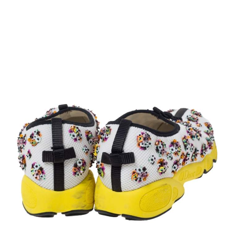 Pre Owned Dior White Mesh Fusion Floral Embellished Slip On Sneakers Size 38
