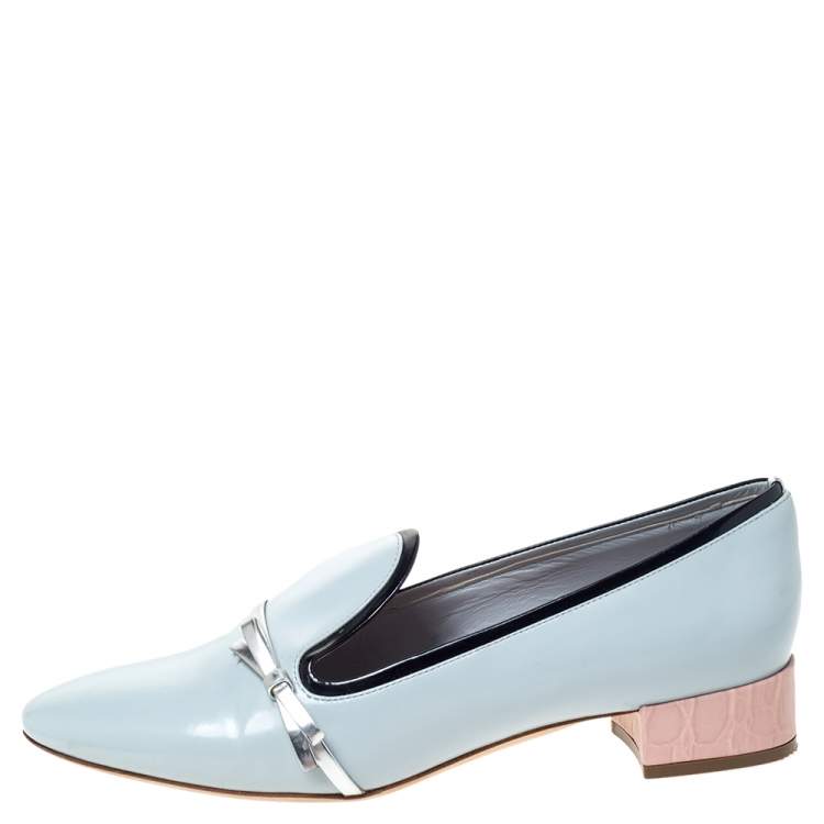 Pre Owned Dior Blue Leather Bow Ballet Flats Size 36
