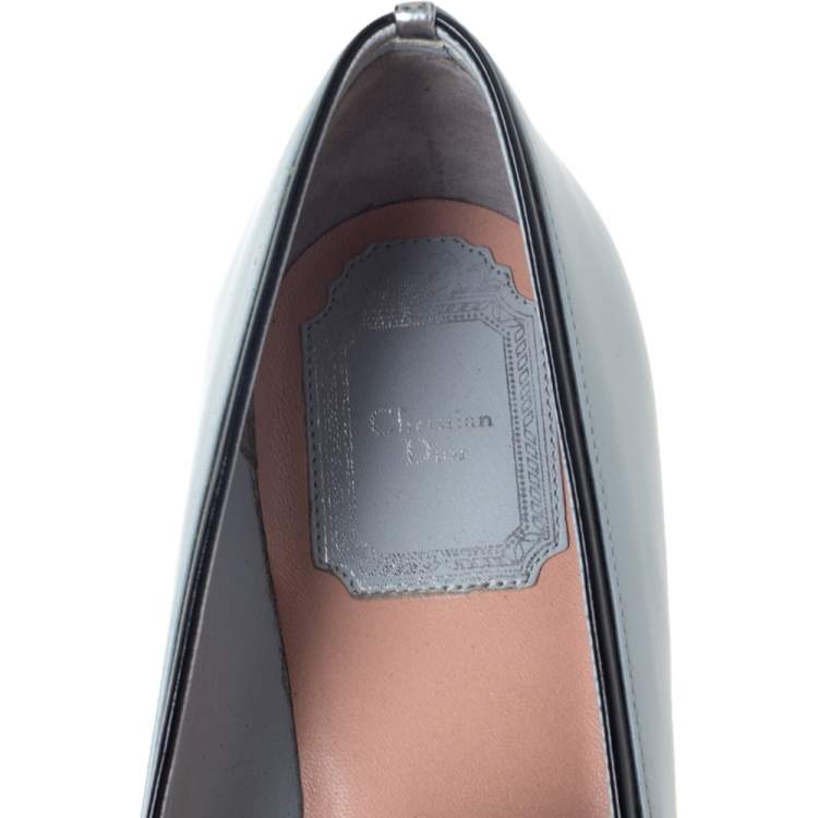 Pre Owned Dior Blue Leather Bow Ballet Flats Size 36