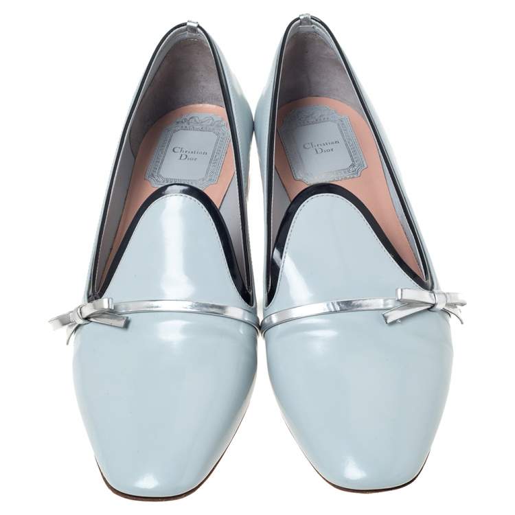 Pre Owned Dior Blue Leather Bow Ballet Flats Size 36