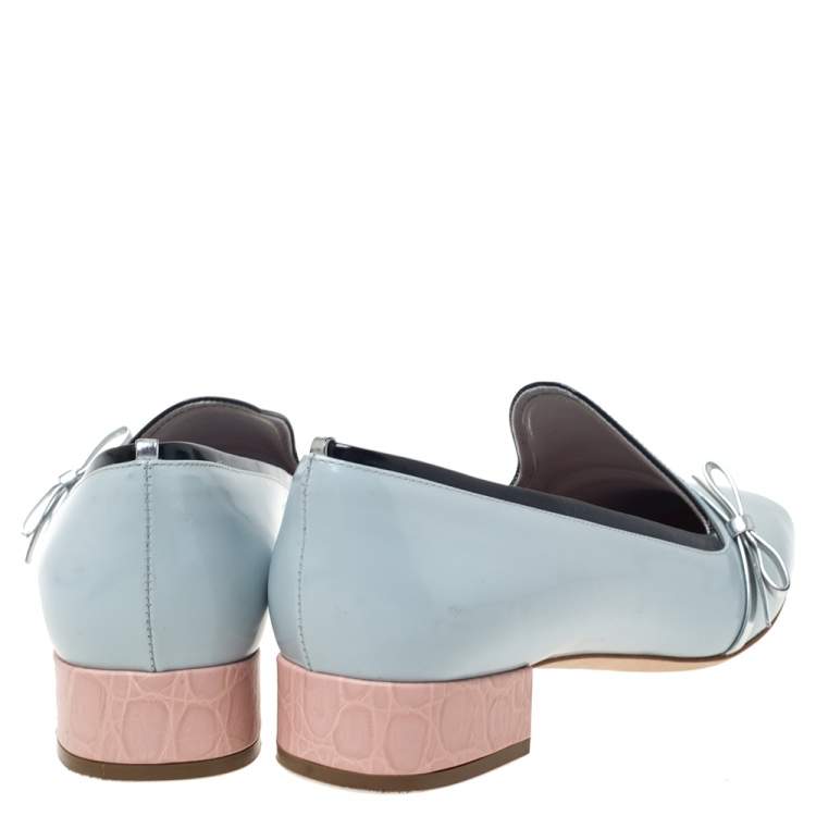 Pre Owned Dior Blue Leather Bow Ballet Flats Size 36
