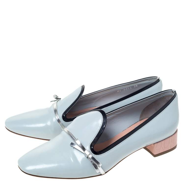 Pre Owned Dior Blue Leather Bow Ballet Flats Size 36