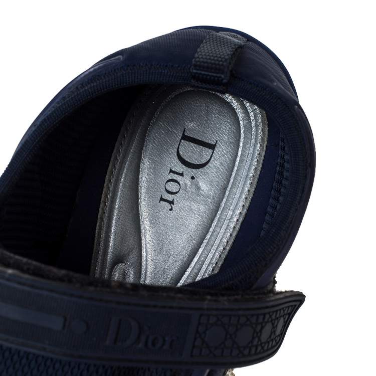 Pre Owned Dior Blue Fabric And Mesh Neoprene Fusion Embellished Low-Top Sneakers Size 39