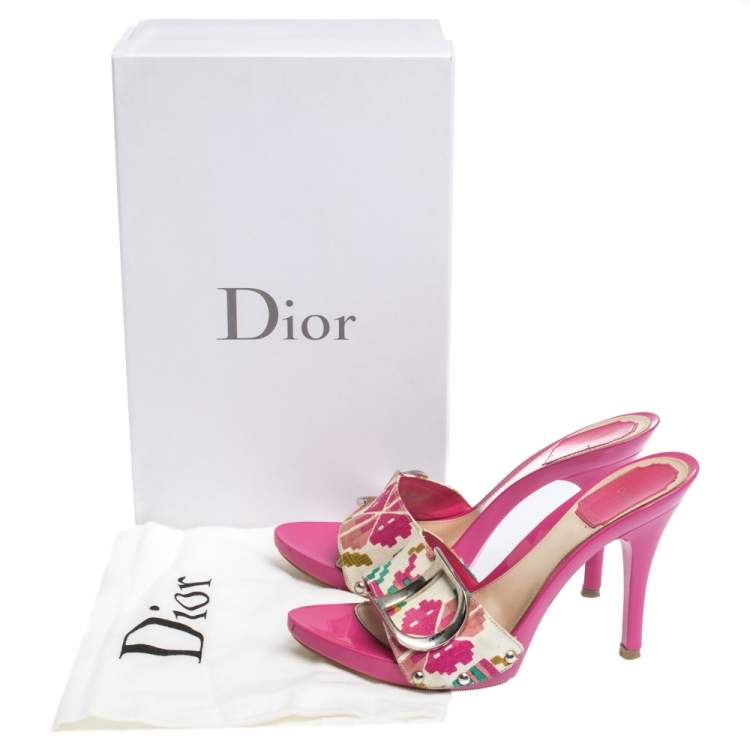 Pre Owned Dior Multicolor Printed Cotton Peep Toe Slide Clogs Size 37