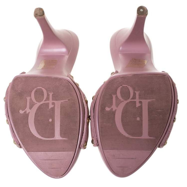 Pre Owned Dior Pink Cannage Leather Platform Open Toe Sandals Size 35