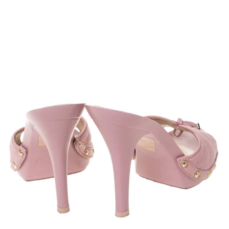Pre Owned Dior Pink Cannage Leather Platform Open Toe Sandals Size 35