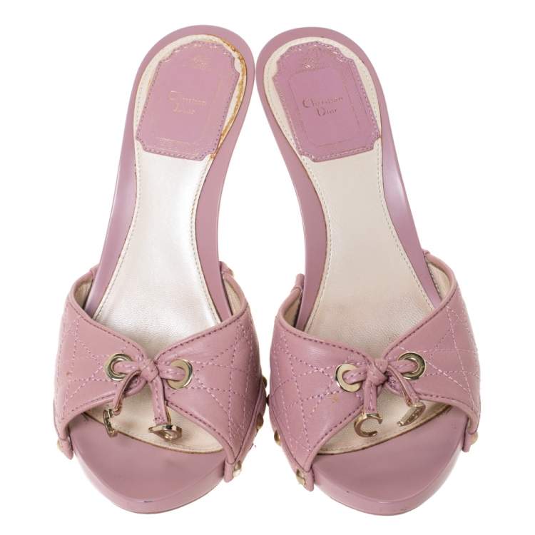 Pre Owned Dior Pink Cannage Leather Platform Open Toe Sandals Size 35