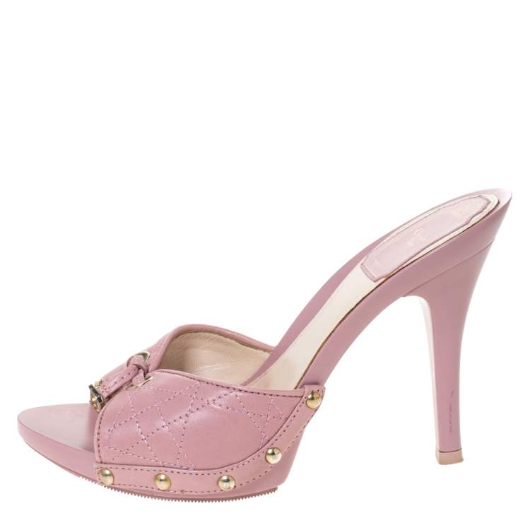Pre Owned Dior Pink Cannage Leather Platform Open Toe Sandals Size 35