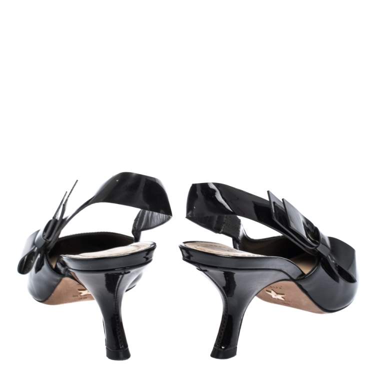 Pre Owned Dior Black Patent Leather J'adior Pointed Toe Slingback Sandals Size 38