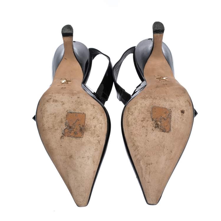 Pre Owned Dior Black Patent Leather J'adior Pointed Toe Slingback Sandals Size 38