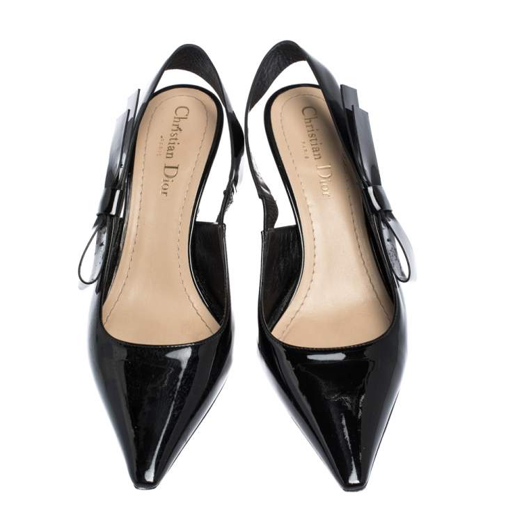 Pre Owned Dior Black Patent Leather J'adior Pointed Toe Slingback Sandals Size 38