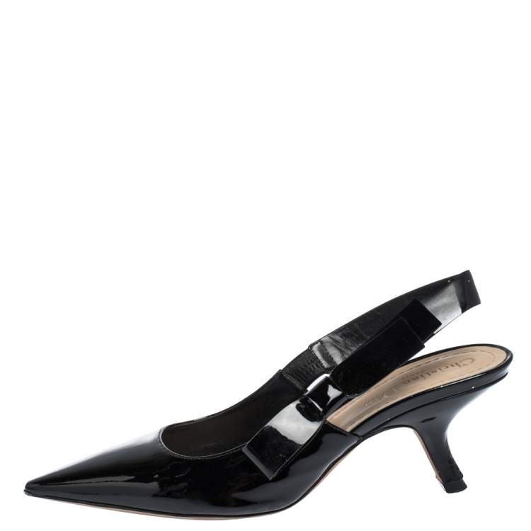 Pre Owned Dior Black Patent Leather J'adior Pointed Toe Slingback Sandals Size 38