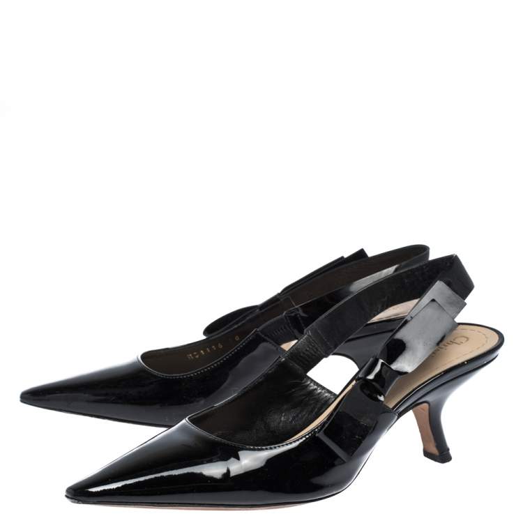 Pre Owned Dior Black Patent Leather J'adior Pointed Toe Slingback Sandals Size 38