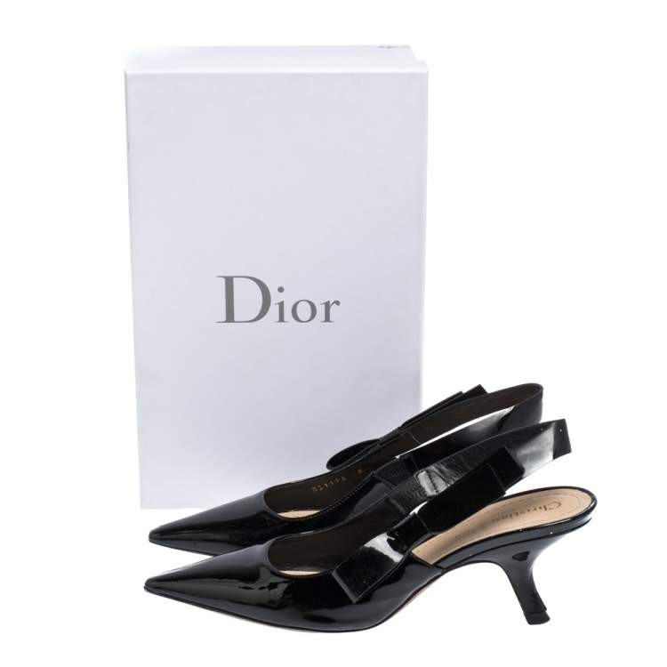 Pre Owned Dior Black Patent Leather J'adior Pointed Toe Slingback Sandals Size 38