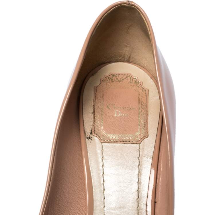 Pre Owned Dior Pink Patent Leather Metal Cannage Peep Toe Platform Pumps Size 40