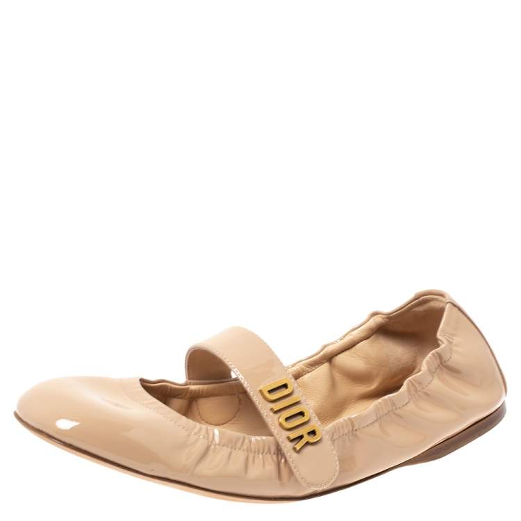 beige patent flats