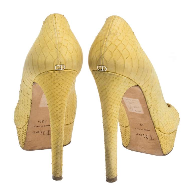 Pre Owned Dior Yellow Python Embossed Miss Dior Pumps Size 38.5