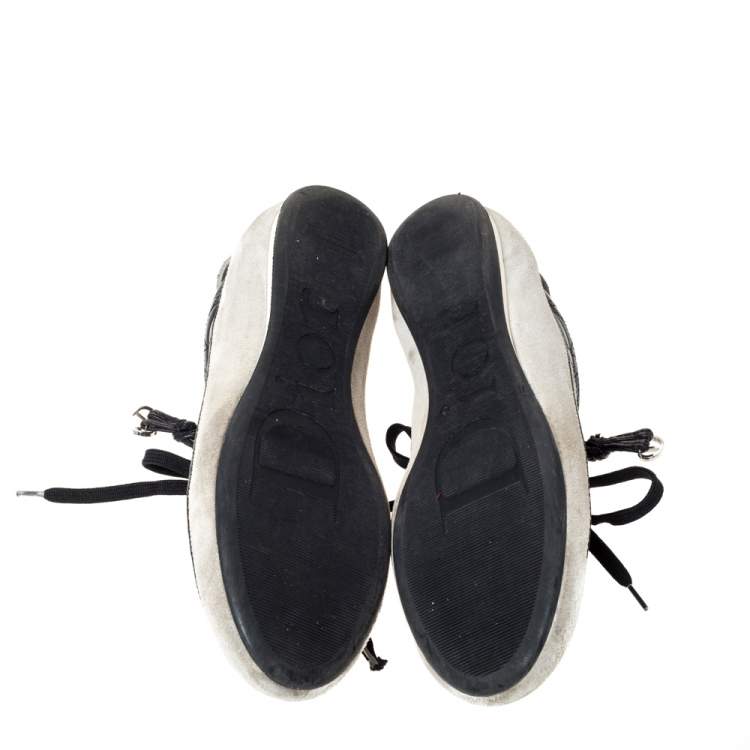 Pre Owned Dior Black/Offwhite Leather and Suede Cannage Lace Up Sneakers Size 39.5