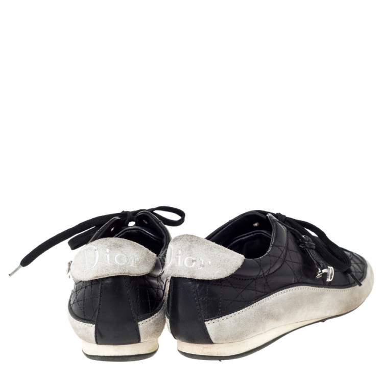 Pre Owned Dior Black/Offwhite Leather and Suede Cannage Lace Up Sneakers Size 39.5