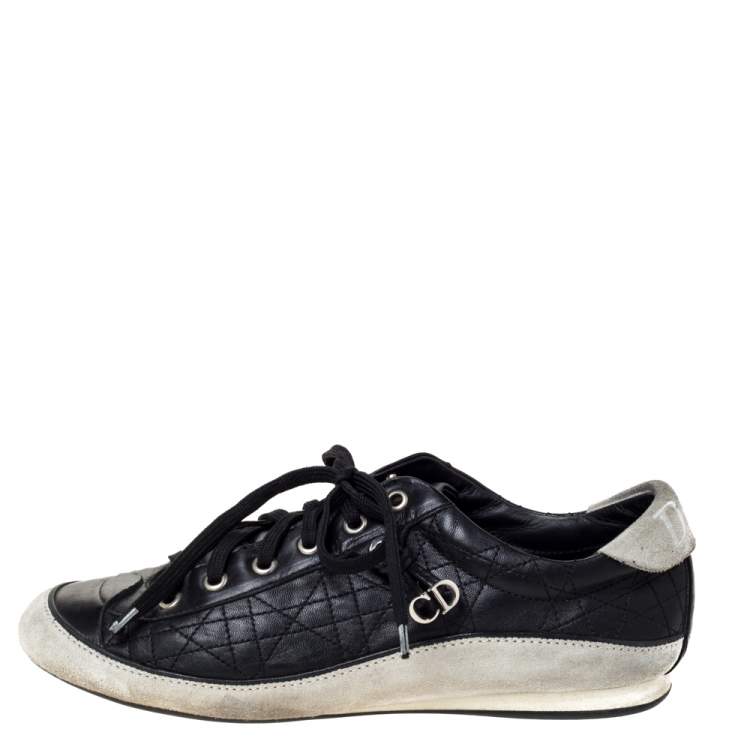 Pre Owned Dior Black/Offwhite Leather and Suede Cannage Lace Up Sneakers Size 39.5