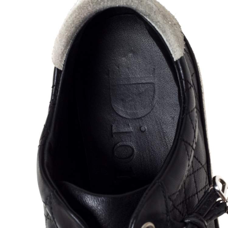 Pre Owned Dior Black/Offwhite Leather and Suede Cannage Lace Up Sneakers Size 39.5