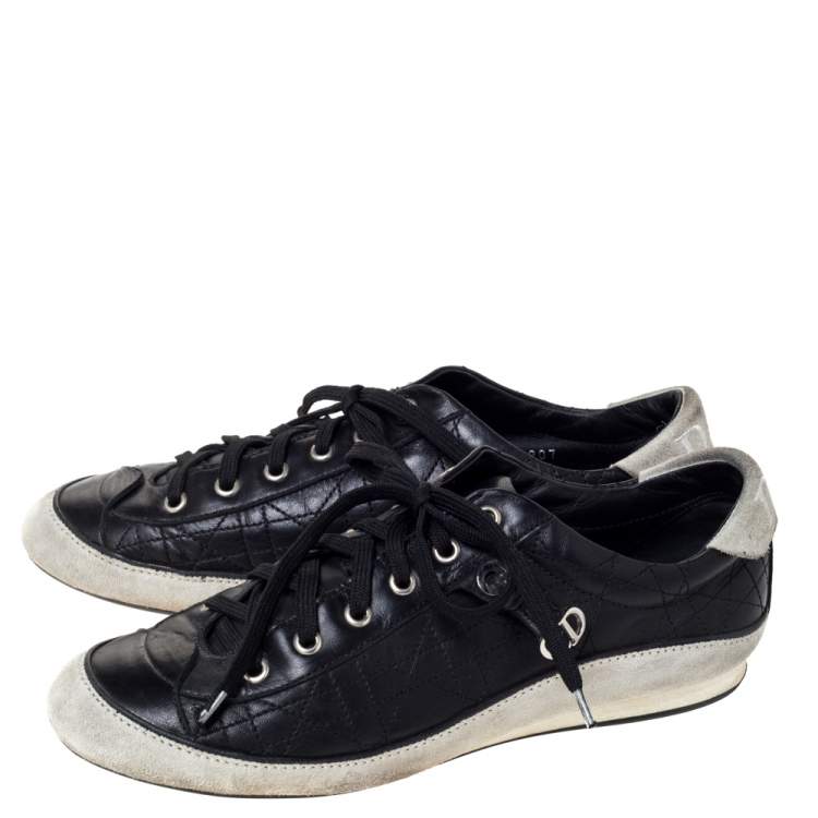 Pre Owned Dior Black/Offwhite Leather and Suede Cannage Lace Up Sneakers Size 39.5