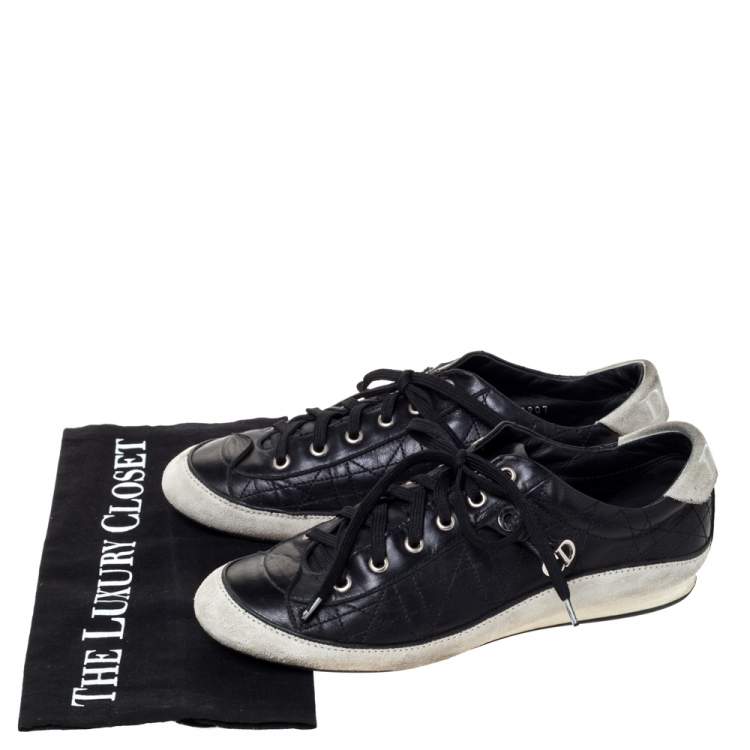 Pre Owned Dior Black/Offwhite Leather and Suede Cannage Lace Up Sneakers Size 39.5