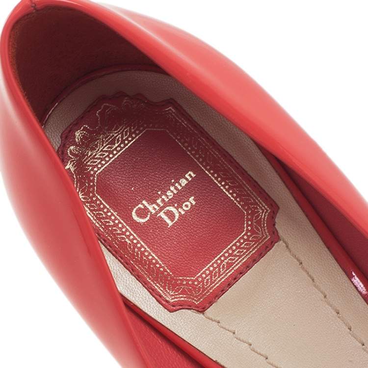 Pre Owned Dior Coral Pink Patent Leather Peep Toe Platform Pumps Size 38