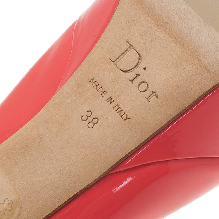 Pre Owned Dior Coral Pink Patent Leather Peep Toe Platform Pumps Size 38