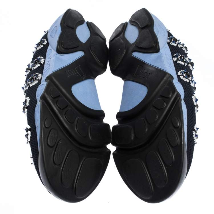Pre Owned Dior Two Tone Blue Embellished Mesh Fusion Slip On Sneakers Size 38