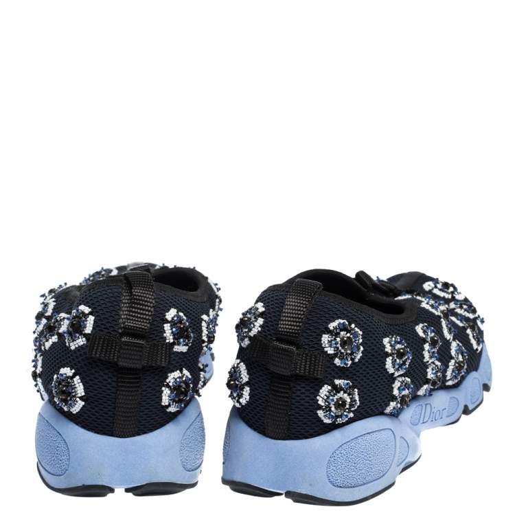 Pre Owned Dior Two Tone Blue Embellished Mesh Fusion Slip On Sneakers Size 38
