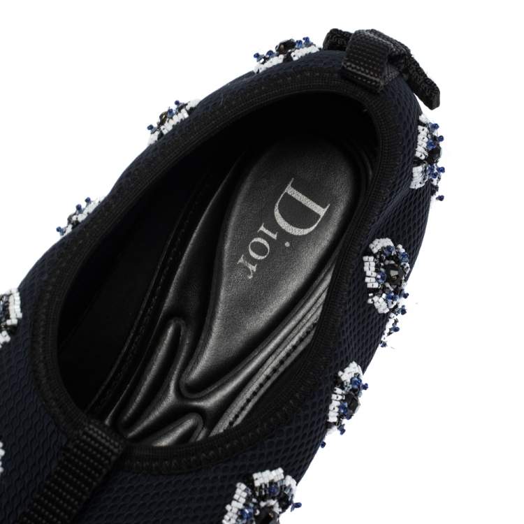 Pre Owned Dior Two Tone Blue Embellished Mesh Fusion Slip On Sneakers Size 38