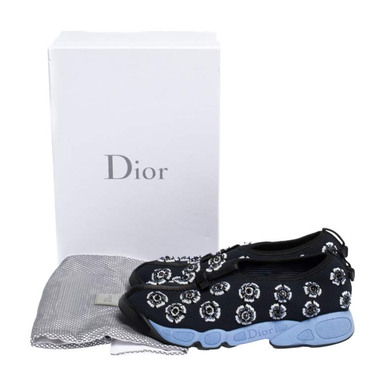Pre Owned Dior Two Tone Blue Embellished Mesh Fusion Slip On Sneakers Size 38