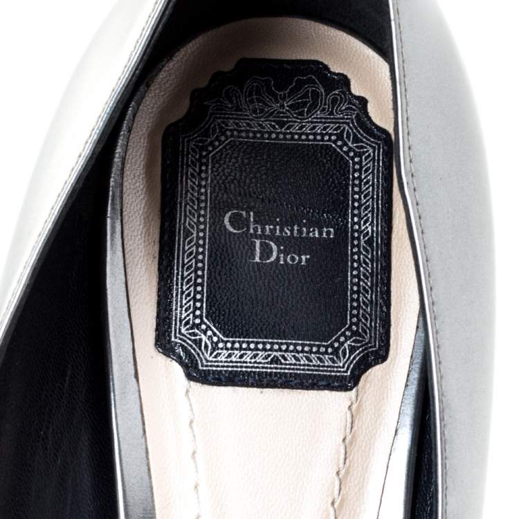 Pre Owned Dior Metallic Silver/Blue Leather Cannage Cap Toe Spade Pumps Size 40.5