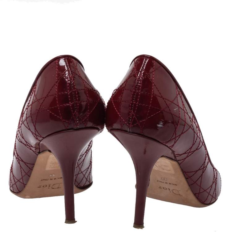 Pre Owned Dior Red Cannage Patent Leather Peep Toe Pumps Size 39