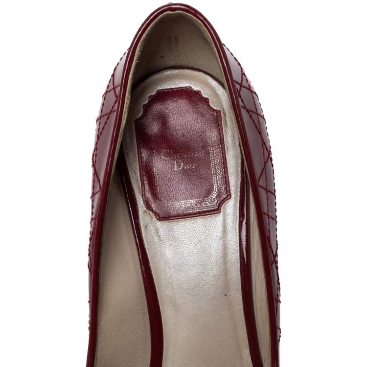 Pre Owned Dior Red Cannage Patent Leather Peep Toe Pumps Size 39