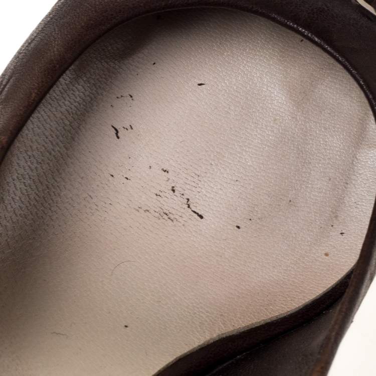 Pre Owned Dior Brown Leather CD Logo Bow Round Toe Pumps Size 38.5