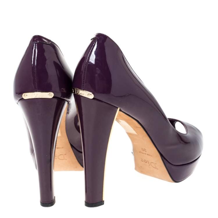 Pre Owned Dior Purple Patent Leather Platform Peep Toe Pumps Size 39
