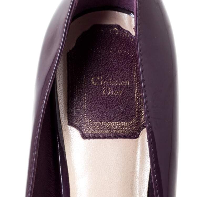 Pre Owned Dior Purple Patent Leather Platform Peep Toe Pumps Size 39