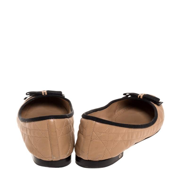 Pre Owned Christian Dior Beige Quilted Cannage Leather My Dior Ballet Flats Size 40.5