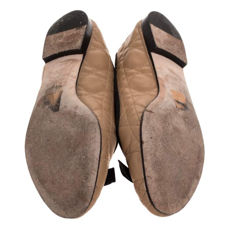 Pre Owned Christian Dior Beige Quilted Cannage Leather My Dior Ballet Flats Size 40.5