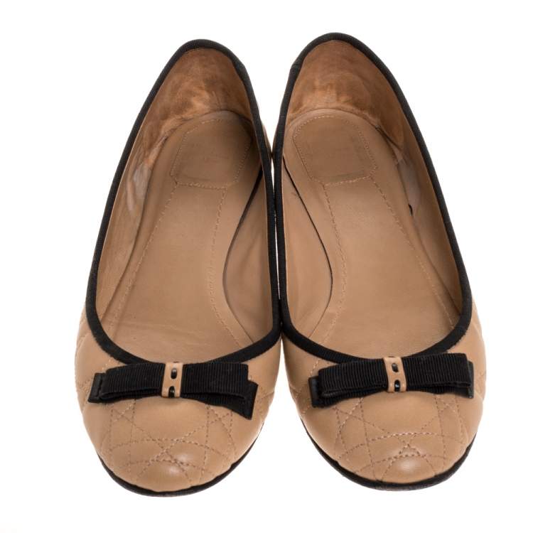 Pre Owned Christian Dior Beige Quilted Cannage Leather My Dior Ballet Flats Size 40.5