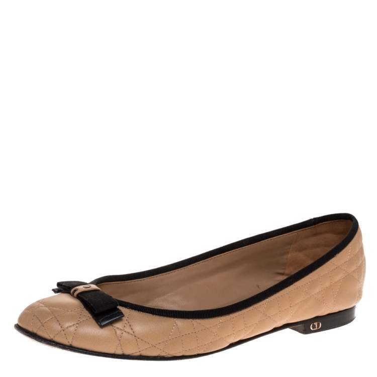 Christian Dior Beige Quilted Cannage Leather My Dior Ballet Flats Size ...