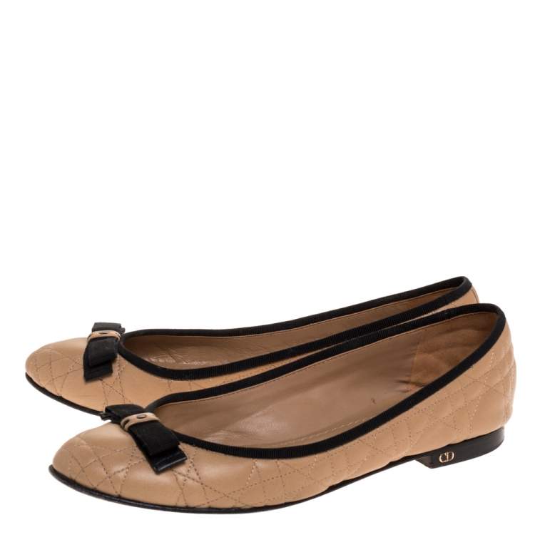 Pre Owned Christian Dior Beige Quilted Cannage Leather My Dior Ballet Flats Size 40.5